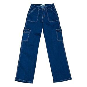 NWOT ANGELS High Rise Dark Blue Cargo Jeans Stretch Denim Size 6